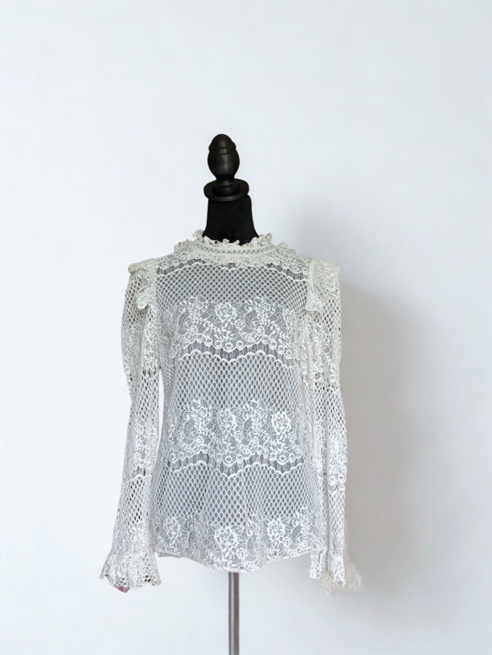 BCBGMaxAzria White Lace High-Neck Blouse